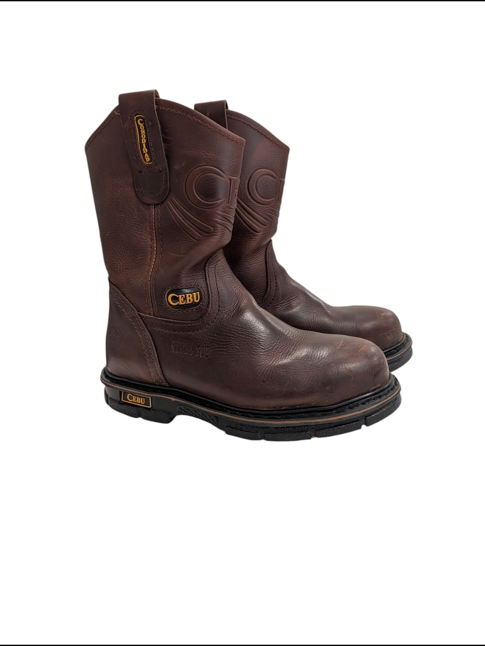 Cebu Combat brown leather pull-on work boots with steel toe Oil Slip Resistant